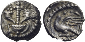 CELTIC, Britain. Atrebates & Regni. Verica, circa AD 10-40. (Silver, 8.5 mm, 0.24 g, 4 h), Minim, 'Cornucopiae Eagle' type. Thyrsus between two cornuc...