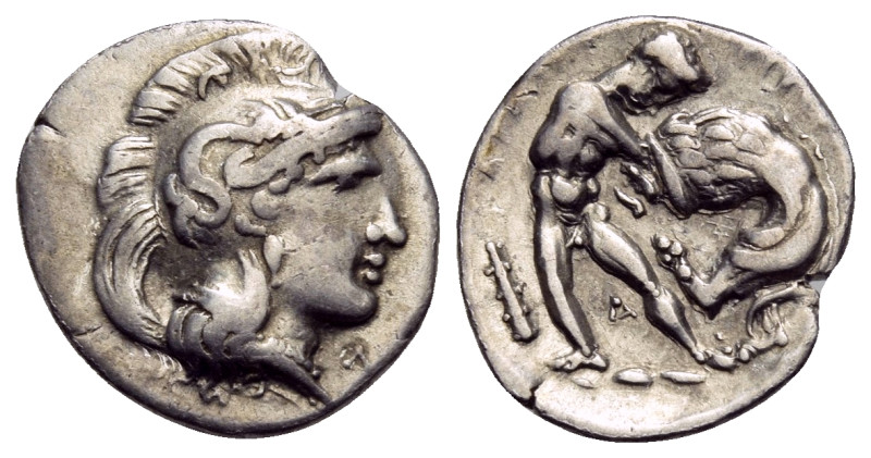 CALABRIA. Tarentum. Circa 380-325 BC. Diobol (Silver, 13 mm, 1.11 g, 6 h). Head ...