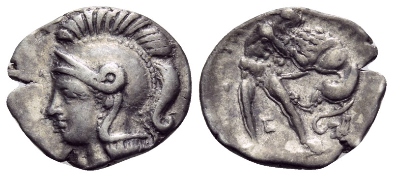 CALABRIA. Tarentum. Circa 325-280 BC. Diobol (Silver, 14 mm, 1.05 g, 12 h). Head...