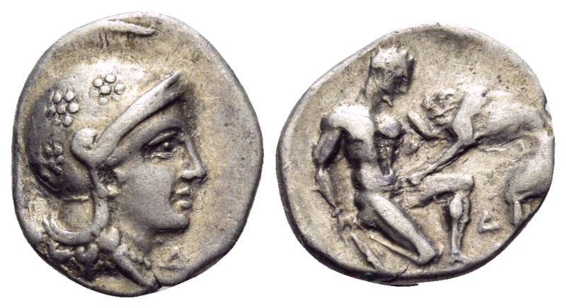 CALABRIA. Tarentum. Circa 325-280 BC. Diobol (Silver, 13 mm, 1.24 g, 4 h). Head ...