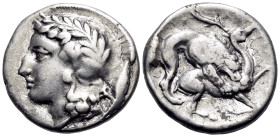 LUCANIA. Velia. Circa 440/35-400 BC. Didrachm or nomos (Silver, 20 mm, 7.53 g, 4 h). Head of Athena to left, wearing Attic helmet decorated with wreat...