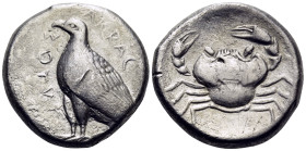 SICILY. Akragas. Circa 465/4-446 BC. Tetradrachm (Silver, 25 mm, 16.85 g, 9 h). AKRAC-ANTOΣ Eagle with folded wings standing left. Rev. AKRAC - ANTOΣ ...