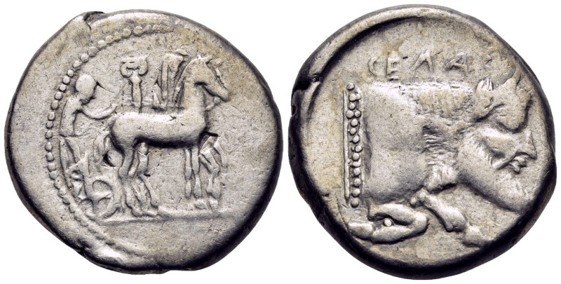 SICILY. Gela. Circa 465-450 BC. Tetradrachm (Silver, 25 mm, 17.09 g, 9 h). Chari...