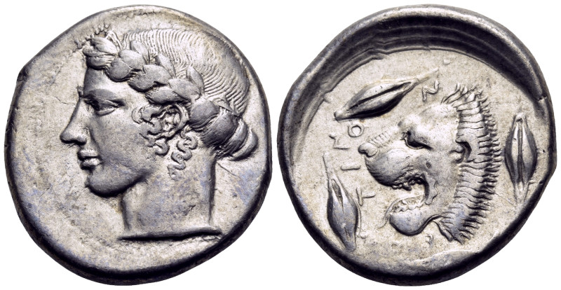 SICILY. Leontinoi. Circa 450-440 BC. Tetradrachm (Silver, 27 mm, 17.08 g, 11 h)....