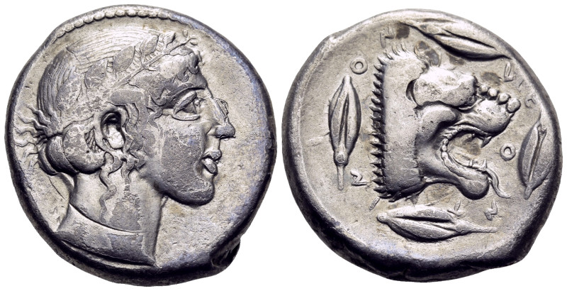 SICILY. Leontinoi. Circa 450-440 BC. Tetradrachm (Silver, 26 mm, 17.33 g, 2 h). ...