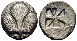 SICILY. Selinos. Circa 540-515 BC. Didrachm (Silver, 22 mm, 7.54 g). Selinon leaf. Rev. Incuse square divided diagonally into ten raised and lowered s...