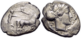 SICILY. Syracuse. Second Democracy, 466-405 BC. Tetradrachm (Silver, 29 mm, 16.80 g, 12 h), circa 425-420. Charioteer, holding kentron in right hand a...