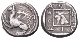 THRACE. Abdera. Circa 415/3-395 BC. Tetrobol (Silver, 14 mm, 2.91 g, 3 h), struck under the magistrate Anachidikos. Griffin springing left. Rev. ANA-Ξ...