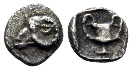 THRACE. Maroneia(?). 5th-4th centuries BC. Hemiobol (Silver, 5.5 mm, 0.25 g, 2 h). Head of ram to left. Rev. Kantharos within incuse square. Tzamalis ...