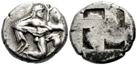 ISLANDS OFF THRACE, Thasos. Circa 500-463 BC. Stater (Silver, 21 mm, 9.68 g). Nude, ithyphallic and bearded satyr moving right in the archaic ‘running...