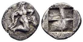 ISLANDS OFF THRACE, Thasos. Circa 500-480 BC. Trihemiobol (Silver, 12 mm, 1.11 g). Satyr running to right. Rev. Quadripartite incuse square. HGC 6, 33...