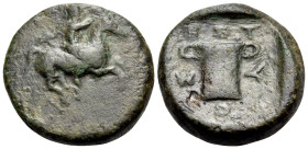 KINGS OF THRACE, Odrysian. Kotys I, circa 383-359 BC. (Bronze, 20 mm, 8.45 g, 3 h). Kotys on horseback to right. Rev. KOT-Y-O-Σ Two-handled cup. HGC 3...