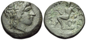 THESSALY. Phaloria. Mid 3rd century BC. Tetrachalkon (Bronze, 21 mm, 7.84 g, 12 h). Laureate head of Apollo to right. Rev. ΦΑΛ-ΩΡ-I-ΑΣΤΩΝ Artemis-Bend...