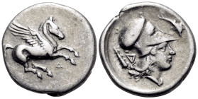 ILLYRIA. Dyrrhachion. Circa 344-300 BC. Stater (Silver, 21 mm, 8.16 g, 9 h). Pegasos with straight wings, flying to right; below, Δ. Rev. Head of Athe...