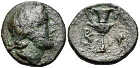 KORKYRA. Korkyra. Roman rule, circa 229-48 BC. (Bronze, 18 mm, 4.57 g, 10 h). Wreathed head of Dionysos to right. Rev. Kantharos surmounted by grape b...