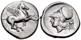 AKARNANIA. Anaktorion. Circa 380-350 BC. Stater (Silver, 22.5 mm, 7.86 g, 2 h). Pegasos with straight wings flying to right; below, monogram of AN. Re...