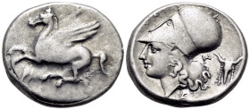 AKARNANIA. Anaktorion. Circa 350-300 BC. Stater (Silver, 21 mm, 8.57 g, 6 h). Pegasos flying left; below, monogram of AN. Rev. Head of Athena to left,...