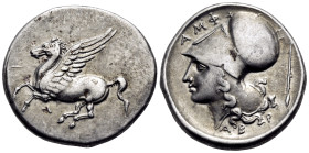 AKARNANIA. Argos Amphilochikon. Circa 340-300 BC. Stater (Silver, 23 mm, 8.40 g, 9 h). A Pegasos flying left. Rev. ΑΜΦ Head of Athena to left, wearing...