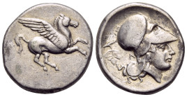 AKARNANIA. Leukas. Circa 350-320 BC. Stater (Silver, 21.5 mm, 8.25 g, 12 h). Pegasus flying right with straight wings. Rev. Head of Athena to right, w...