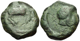 AKARNANIA. Palairos. 4th century BC. Tetradrachm (Bronze, 27.7 mm, 15.68 g, 6 h). [ΠA] Horse prancing to right. Rev. [TETRAΔR]AXMO[N] Bearded head to ...