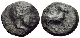 AKARNANIA. Palairos. 4th century BC. Drachm (Bronze, 13 mm, 2.34 g, 6 h). Bearded head to right. Rev. Horse prancing right; above, Δ. HGC 4, 902 (R2)....