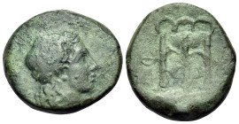 AKARNANIA. Phytia. Circa 300-250 BC. (Bronze, 18 mm, 5.07 g, 9 h). Laureate head of Apollo to right. Rev. Φ[Υ - ΘΕ] Tripod. BCD Akarnania 353. HGC 4, ...
