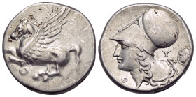 AKARNANIA. Thyrrheion. Circa 350-300 BC. Stater (Silver, 21.5 mm, 8.54 g, 10 h). Θ Pegasos flying left with straight wings. Rev. Θ-Y Head of Athena to...