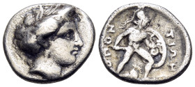 LOKRIS. Lokris Opuntii. Circa 356-338 BC. Triobol (Silver, 15 mm, 2.57 g, 6 h). Head of Persephone to right, wearing wreath of grain leaves and single...
