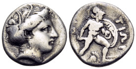 LOKRIS. Lokris Opuntii. Circa 356-338 BC. Triobol (Silver, 15 mm, 2.64 g, 6 h). Wreathed head of Demeter to right. Rev. OΠON-TIΩN Ajax, wearing Corint...