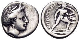 LOKRIS. Lokris Opuntii. Circa 356-338 BC. Triobol (Silver, 14 mm, 2.76 g, 11 h). Head of Persephone to right, wearing wreath of grain leaves and singl...