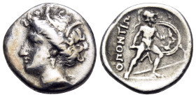 LOKRIS. Lokris Opuntii. Circa 356-338 BC. Triobol (Silver, 15 mm, 2.61 g, 6 h). Head of Persephone to left, wearing wreath of grain leaves and triple-...