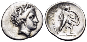 LOKRIS. Lokris Opuntii. Circa 356-338 BC. Triobol (Silver, 17 mm, 2.74 g, 11 h). Head of Persephone to right, wearing wreath of grain leaves and singl...