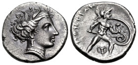 LOKRIS. Lokris Opuntii. Circa 356-338 BC. Triobol (Silver, 15.5 mm, 2.59 g, 12 h). Head of Persephone to right, wearing wreath of grain leaves and sin...