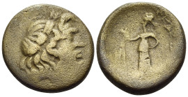 LOKRIS. Skarpheia. Late 2nd-early 1st centuries BC. (Bronze, 21 mm, 7.44 g, 1 h). Laureate head of Zeus to right. Rev. ΣΚΑΡΦ Female figure (Demeter?) ...