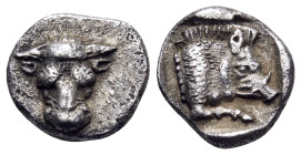 PHOKIS, Federal Coinage. Circa 478-460 BC. Obol (Silver, 9.5 mm, 0.90 g, 4 h). Φ-O Head of a bull facing. Rev. Forepart of a boar running to right; al...