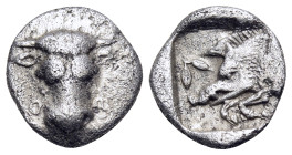 PHOKIS, Federal Coinage. Circa 457-446 BC. Obol (Silver, 10.5 mm, 0.95 g, 12 h). O-Φ Head of a bull facing. Rev. Forepart of a boar running to left; t...