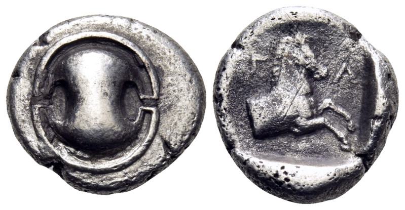 BOEOTIA. Tanagra. 457-448 BC. Hemidrachm (Silver, 13.5 mm, 2.52 g). Boeotian shi...