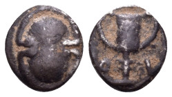 BOEOTIA, Federal Coinage. Circa 395-340 BC. Obol (Silver, 9 mm, 0.71 g, 12 h). Boeotian shield. Rev. BO-I Kantharos; above, club to right. BCD Boiotia...