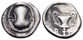 BOEOTIA, Federal Coinage. Circa 395-340 BC. Hemidrachm (Silver, 14 mm, 2.60 g). Boeotian shield. Rev. B-OI Kantharos; above, club right; all within in...