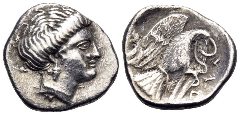 EUBOIA. Chalkis. Circa 338-308 BC. Drachm (Silver, 17 mm, 3.40 g, 10 h). Head of...