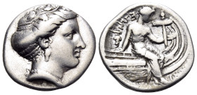 EUBOIA. Histiaia. Circa 350-300 BC. Tetrobol (Silver, 16 mm, 2.62 g, 12 h). Head of the nymph Histiaia to right, with her hair rolled and bound with a...