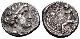 EUBOIA. Histiaia. 3rd-2nd centuries BC. Tetrobol (Silver, 14 mm, 2.20 g, 11 h). Head of the nymph Histiaia to right, her hair bound with a wreath of i...