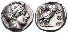 ATTICA. Athens. Circa 449-404 BC. Tetradrachm (Silver, 24.5 mm, 17.24 g, 1 h). Head of Athena to right, wearing crested Attic helmet adorned with thre...