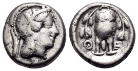 ATTICA. Athens. Circa 449-404 BC. Hemidrachm (Silver, 12 mm, 2.06 g, 7 h). Head of Athena to right, wearing crested Attic helmet decorated with three ...