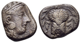 ATTICA. Athens. Circa 393-355 BC. Hemidrachm (Silver, 12 mm, 2.00 g, 11 h). Head of Athena to right, profile eye, wearing crested Attic helmet decorat...