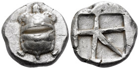 ISLANDS OFF ATTICA, Aegina. Circa 456/45-431 BC. Stater (Silver, 21 mm, 12.24 g, 4 h). Land tortoise with segmented shell. Rev. Incuse square with a s...