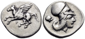 CORINTHIA. Corinth. Circa 400-375 BC. Stater (Silver, 23 mm, 8.37 g, 12 h). Q Pegasos flying left. Rev. Head of Athena to right, wearing Corinthian he...