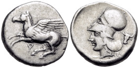 CORINTHIA. Corinth. Circa 400-375 BC. Stater (Silver, 21 mm, 8.50 g, 9 h). Ϙ Pegasos flying left. Rev. Head of Athena to left, wearing Corinthian helm...