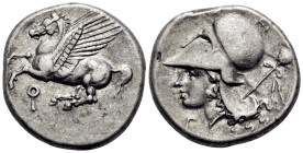 CORINTHIA. Corinth. Circa 375-300 BC. Stater (Silver, 21 mm, 8.56 g, 3 h). Ϙ Pegasos flying left. Rev. Head of Athena to left, wearing Corinthian helm...