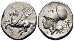 CORINTHIA. Corinth. Circa 375-300 BC. Stater (Silver, 22 mm, 8.52 g, 12 h). Ϙ Pegasos flying left. Rev. Head of Athena to left, wearing Corinthian hel...